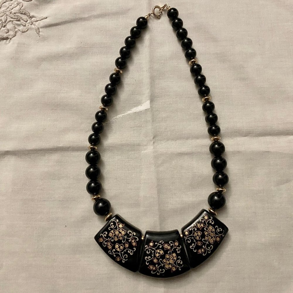 Vintage Artsy Boho Festival Western Handmade Lacquer Paisley 17" Bib Necklace…